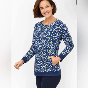 TALBOTS SZ XL TERRY CREWNECK PULLOVER - ENCHANTING ANIMAL